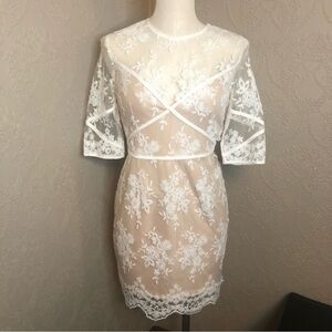 Angel Biba Lace mini dress partially lined 12 cream tan